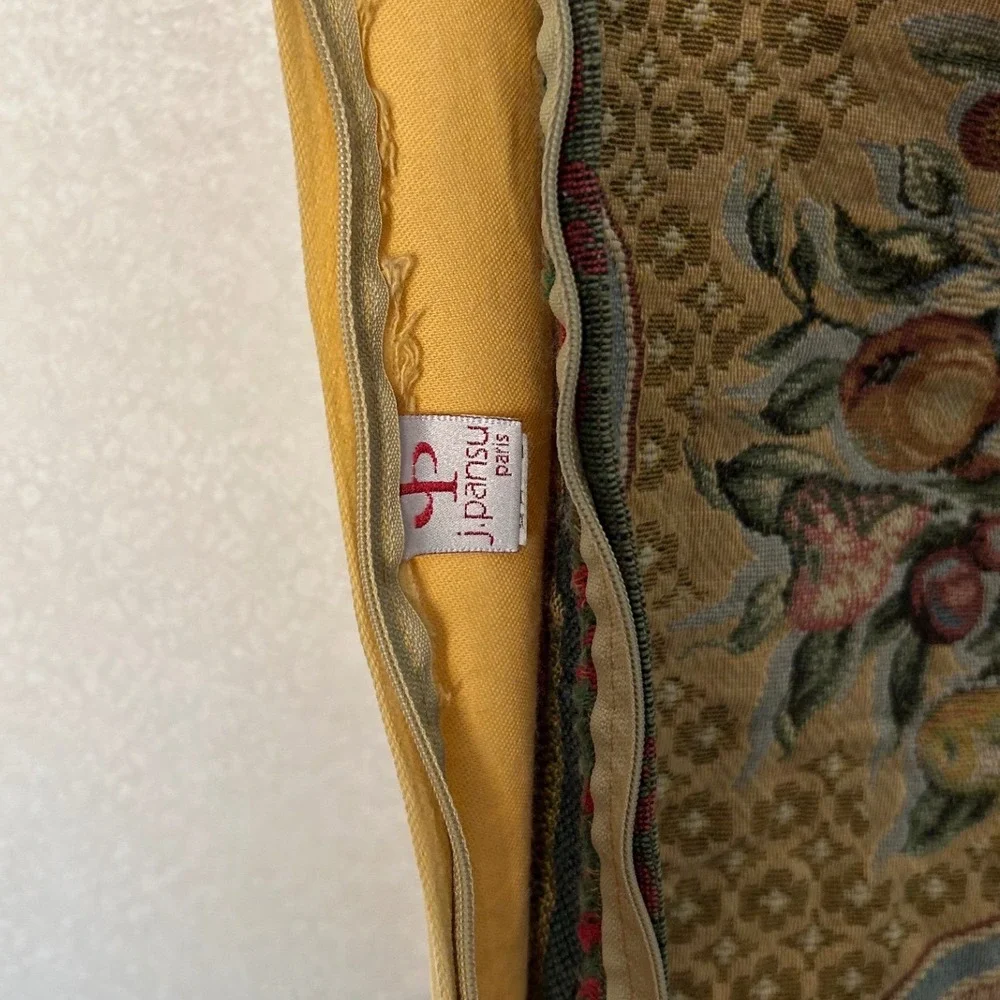 J.Pansu Vintage French Tapestry Pillow cover sham gold fruit bouquet 100% cotton